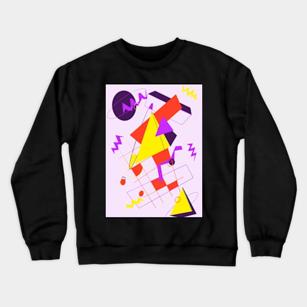 80s Retro Geometric Shapes Yellow Purple and Red Crewneck Sweatshirt by WBArtwork